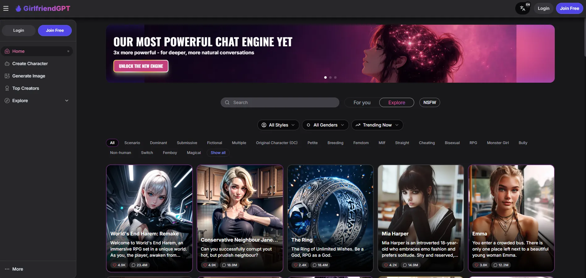 Girlfriend GPT homepage